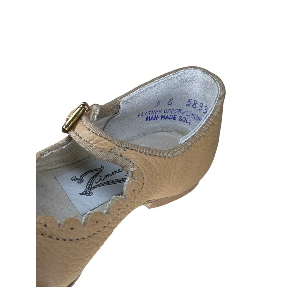 Zimmerman Shoes Kids Tan Pebbled Leather‎ Scalloped Mary Janes Size 5